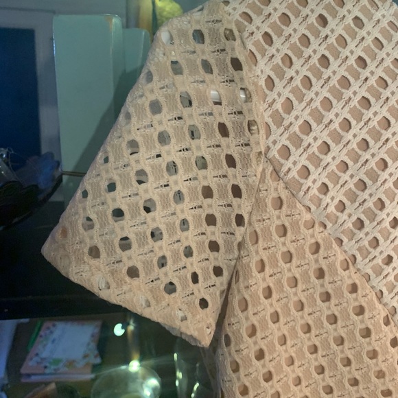 BCBG cream tan slight peplum overlay blouse - Picture 7 of 11